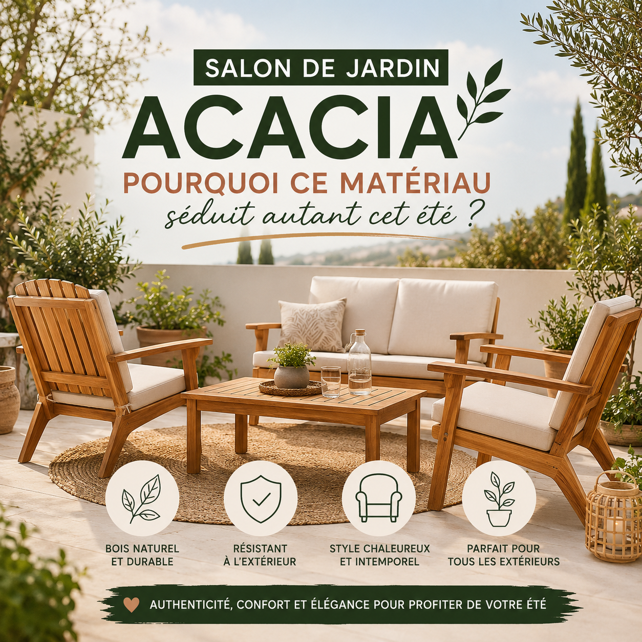 Salon de jardin acacia : pourquoi ce matériau séduit autant cet été ?