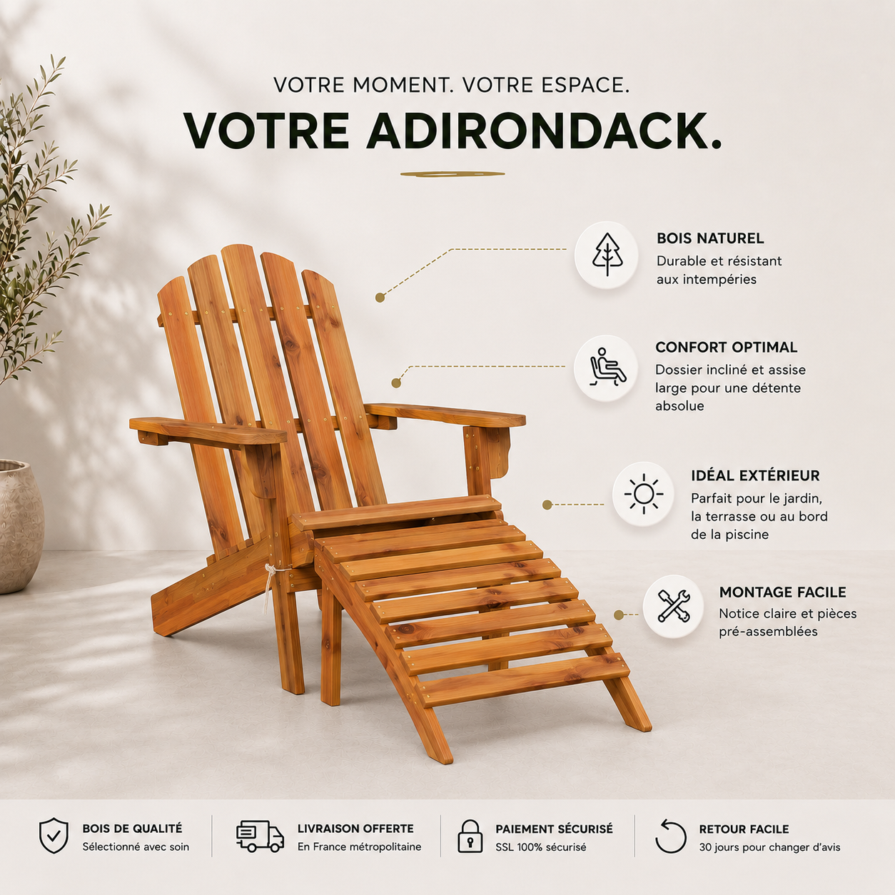 Pourquoi choisir un fauteuil Adirondack en bois d’acacia pour votre jardin ?
