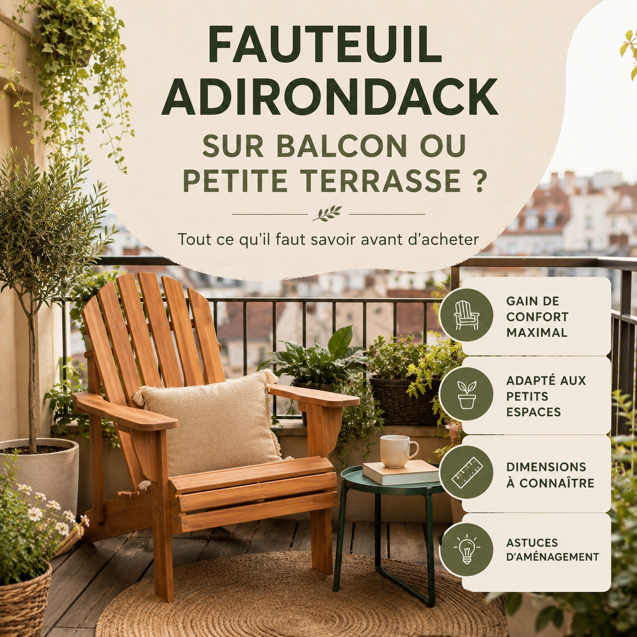 Fauteuil adirondack sur balcon ou petite terrasse : tout ce qu'il faut savoir avant d'acheter