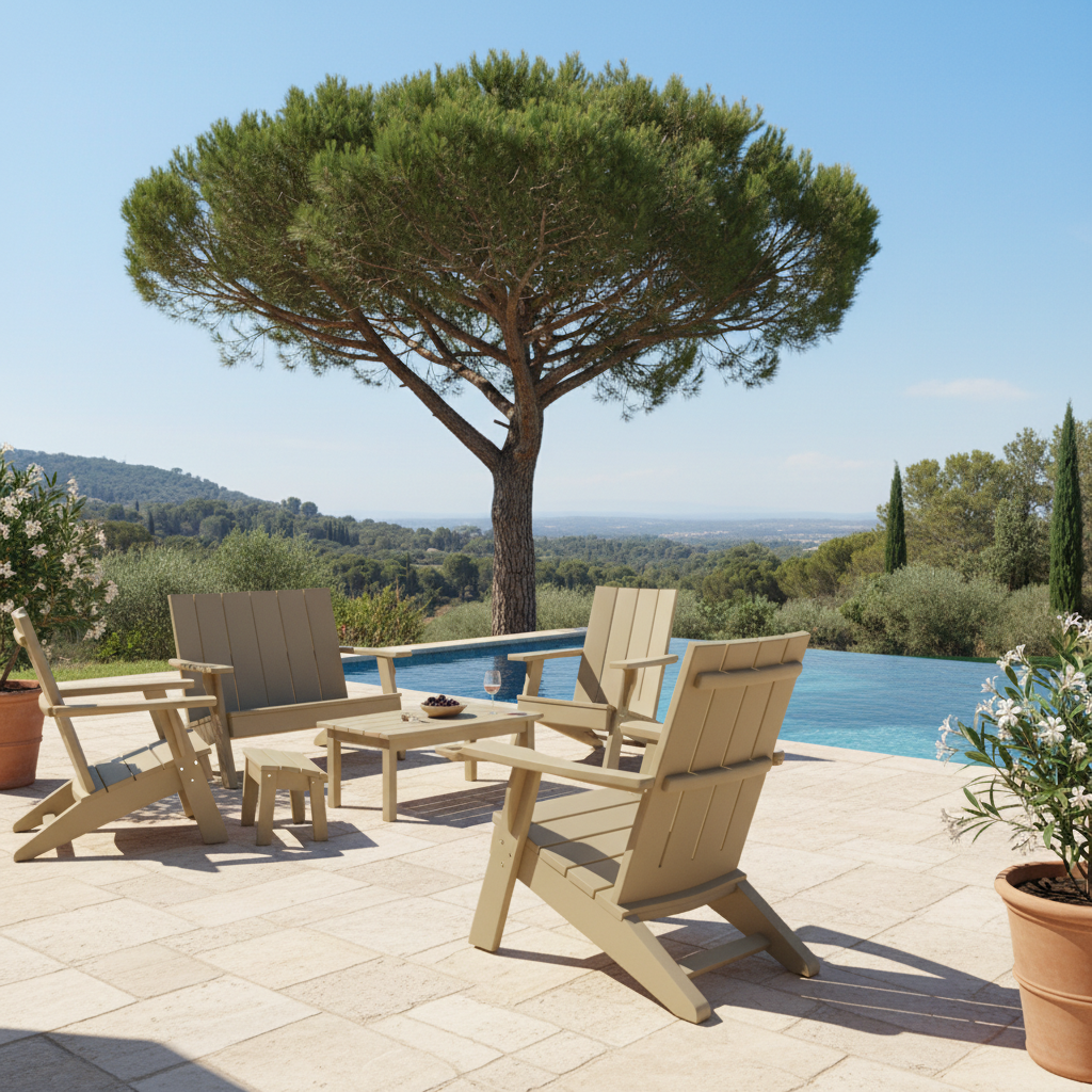 Salon de jardin adirondack au bord de la piscine dans le sud est de la France
