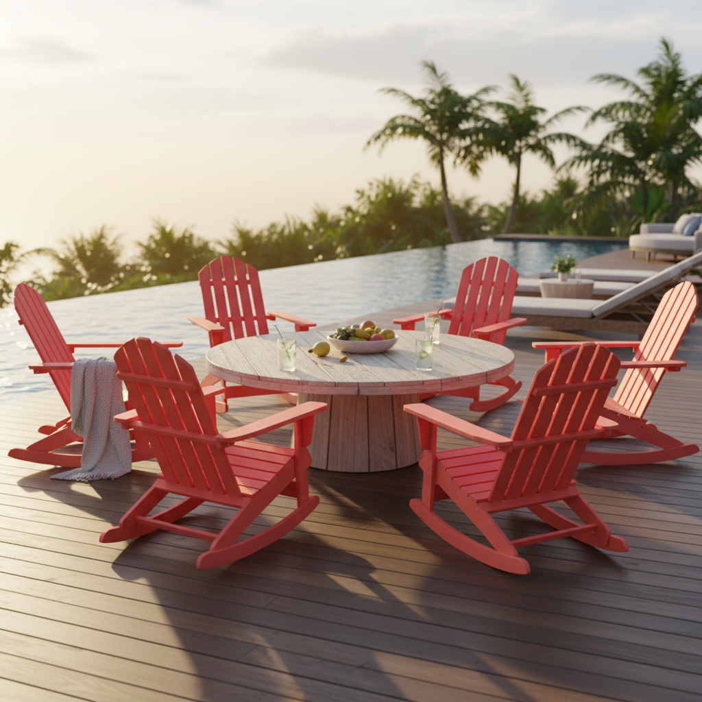 Ensemble de salon de jardin Adirondack avec fauteuils rouges authentiques en bois de sapin