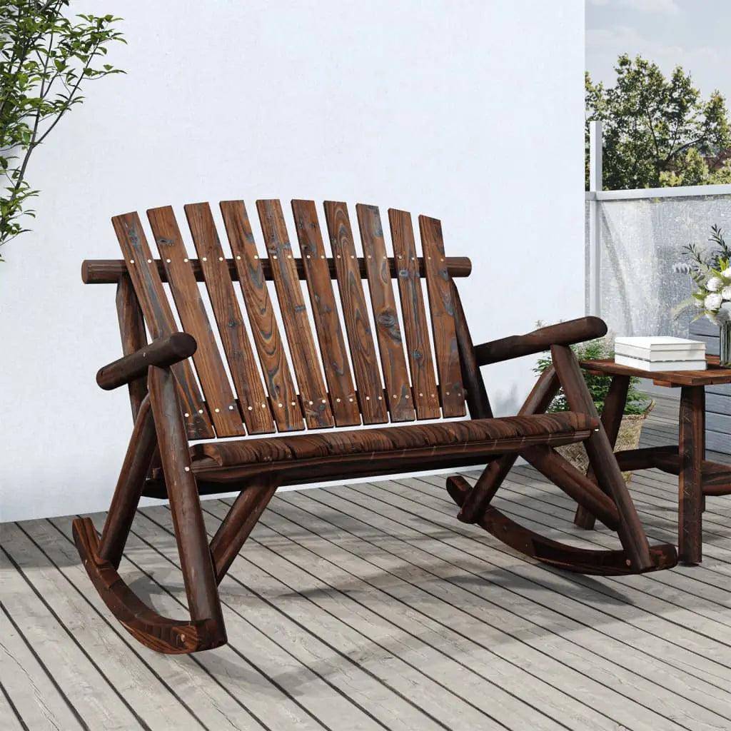 Banc de jardin à bascule 2 places style Adirondack en bois d'épicéa marron - Photo 1