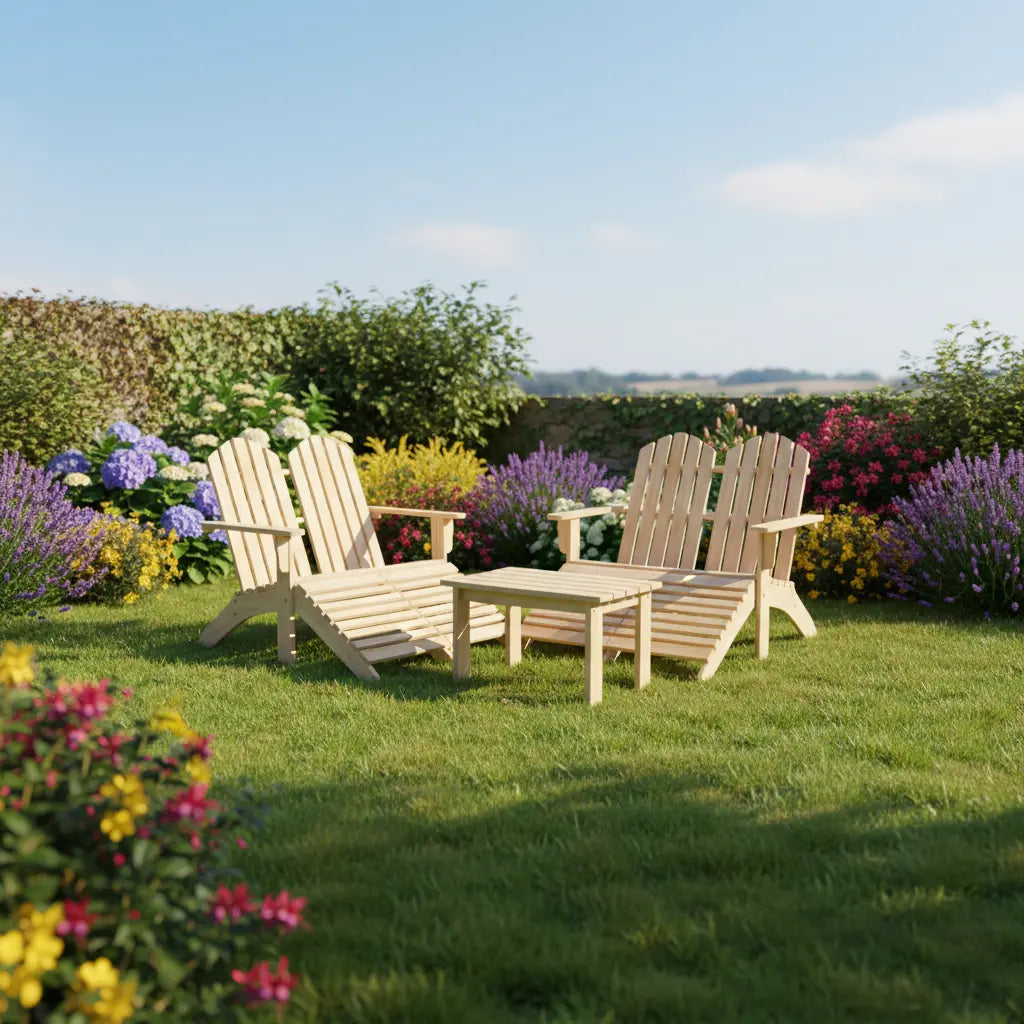 Banc de jardin style Adirondack 2 places + repose-pieds en bois de sapin beige - Club Adirondack photo 6