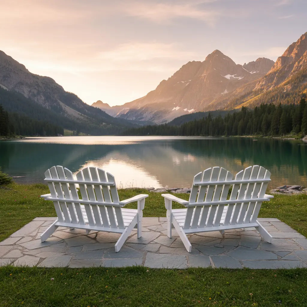 Banc de jardin style Adirondack 2 places + repose-pieds en bois de sapin blanc | Club Adirondack photo 7
