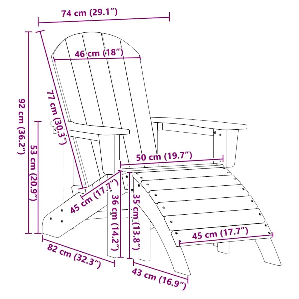 Chaise de jardin Adirondack + repose-pieds en Résine blanc - Photo 11