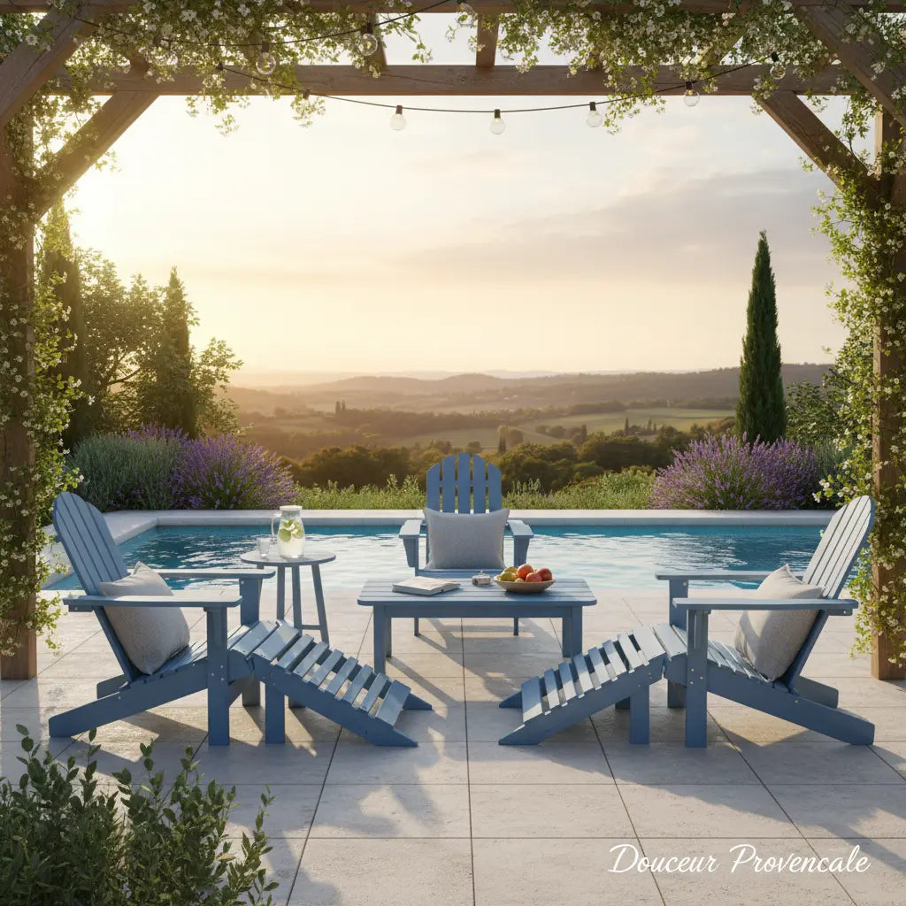 Chaise de jardin Adirondack + repose pieds en bois de sapin Bleu - Club Adirondack photo 2