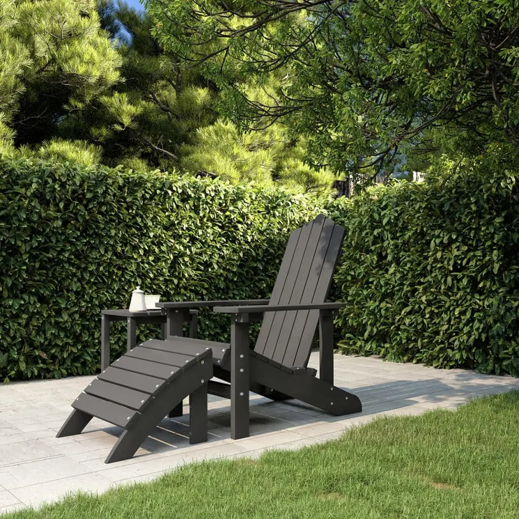 Chaise de jardin Adirondack + repose-pieds en résine Gris anthracite - Photo 1