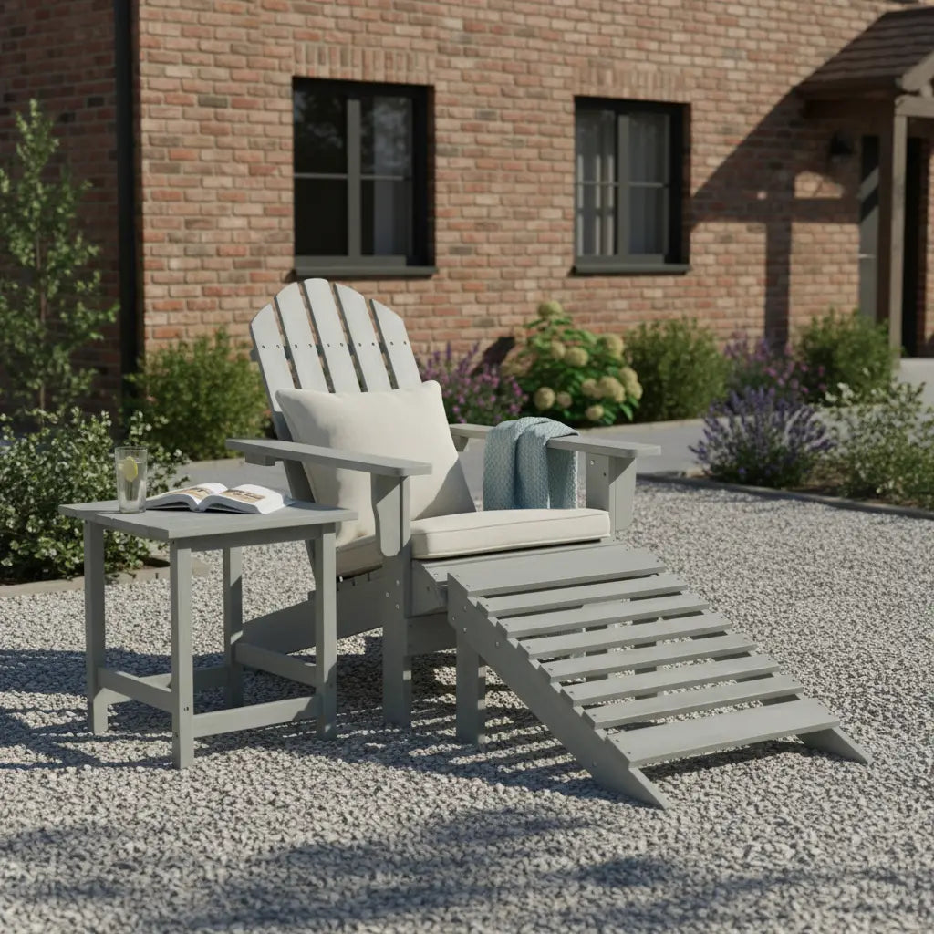 Chaise de jardin Adirondack + table basse + repose-pieds en bois de Sapin Gris - Club Adirondack photo 2