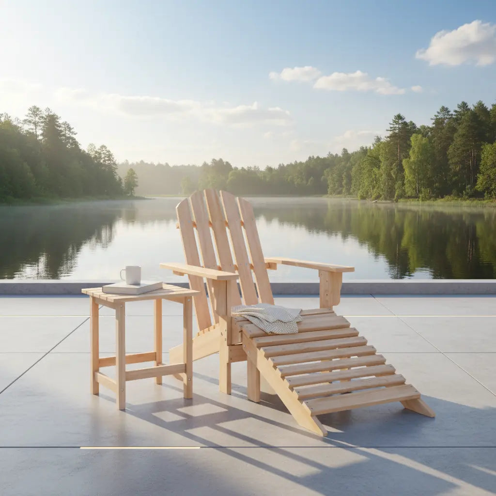 Chaise de jardin Adirondack + table basse + repose-pieds en bois de Sapin beige - Club Adirondack photo 2