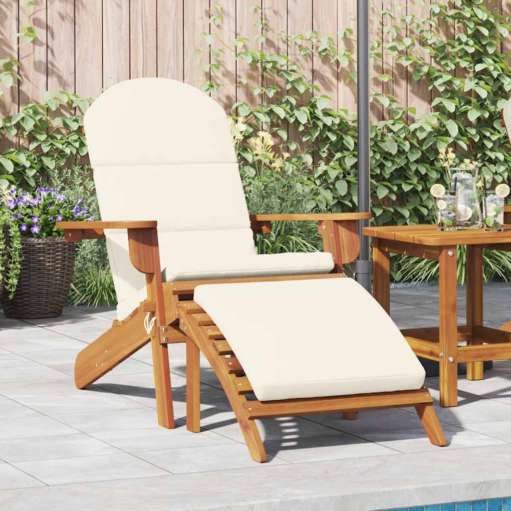Chaise de jardin pliable Adirondack + repose-pieds + coussins beige en bois d'acacia - Photo 1
