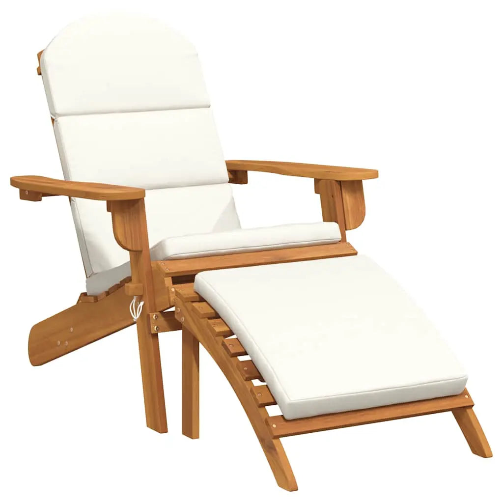 Chaise de jardin pliable Adirondack + repose-pieds + coussins beige en bois d'acacia - Photo 2