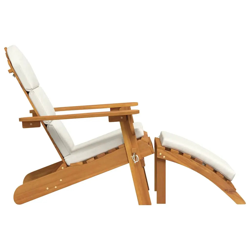Chaise de jardin pliable Adirondack + repose-pieds + coussins beige en bois d'acacia - Photo 5