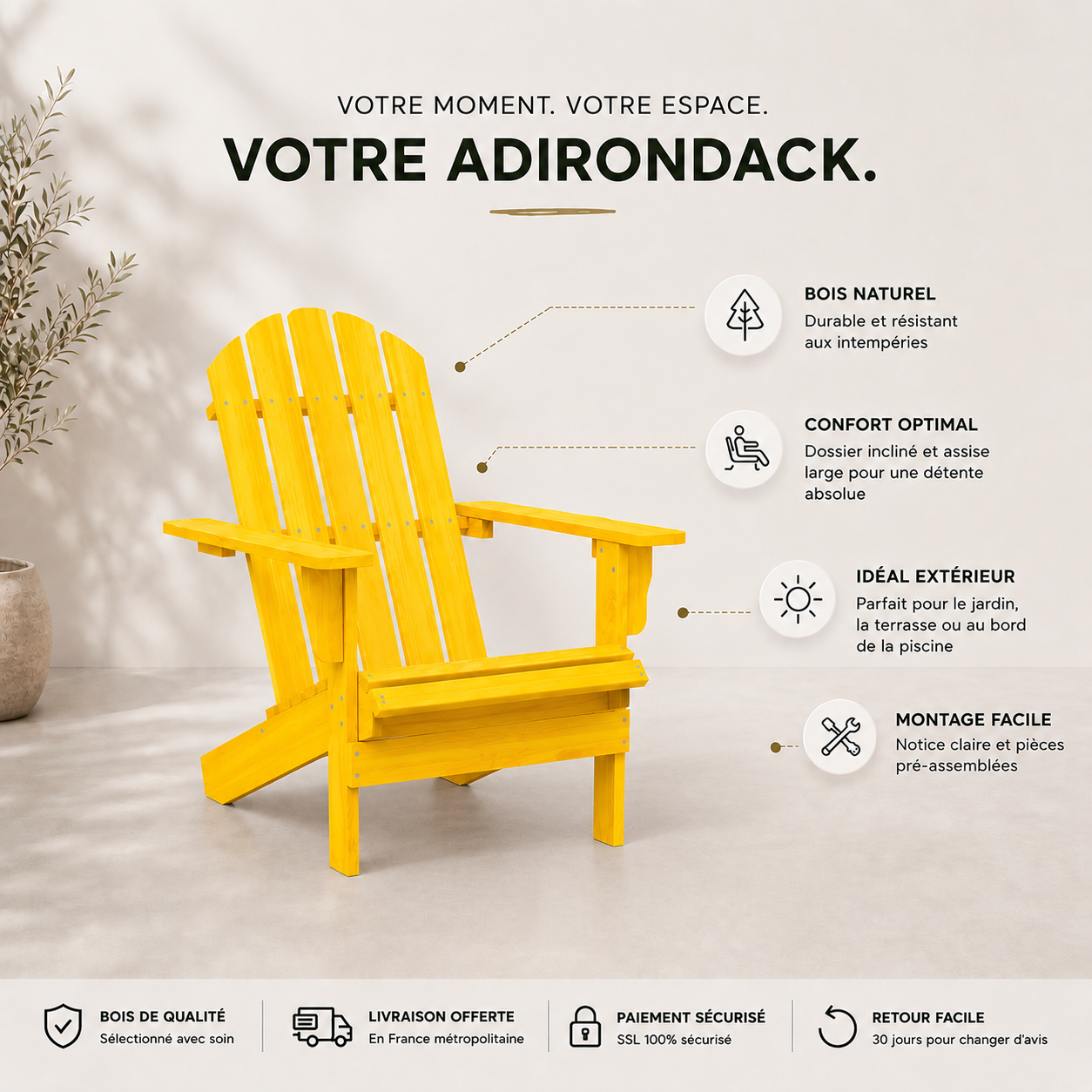 Chaise à bascule Adirondack en bois de sapin Jaune | Club Adirondack photo 10