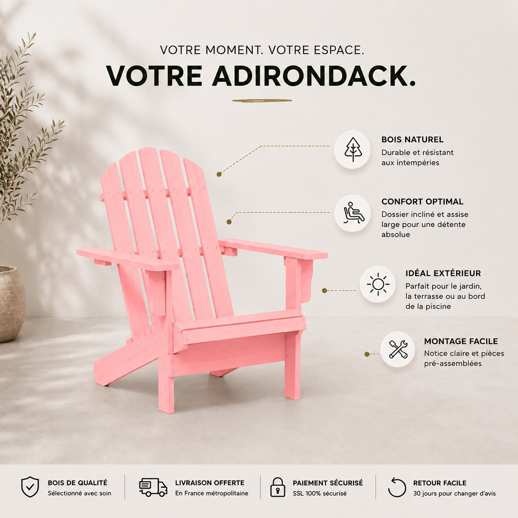 Chaise de jardin Adirondack en bois de sapin Rose | Club adirondack photo 10