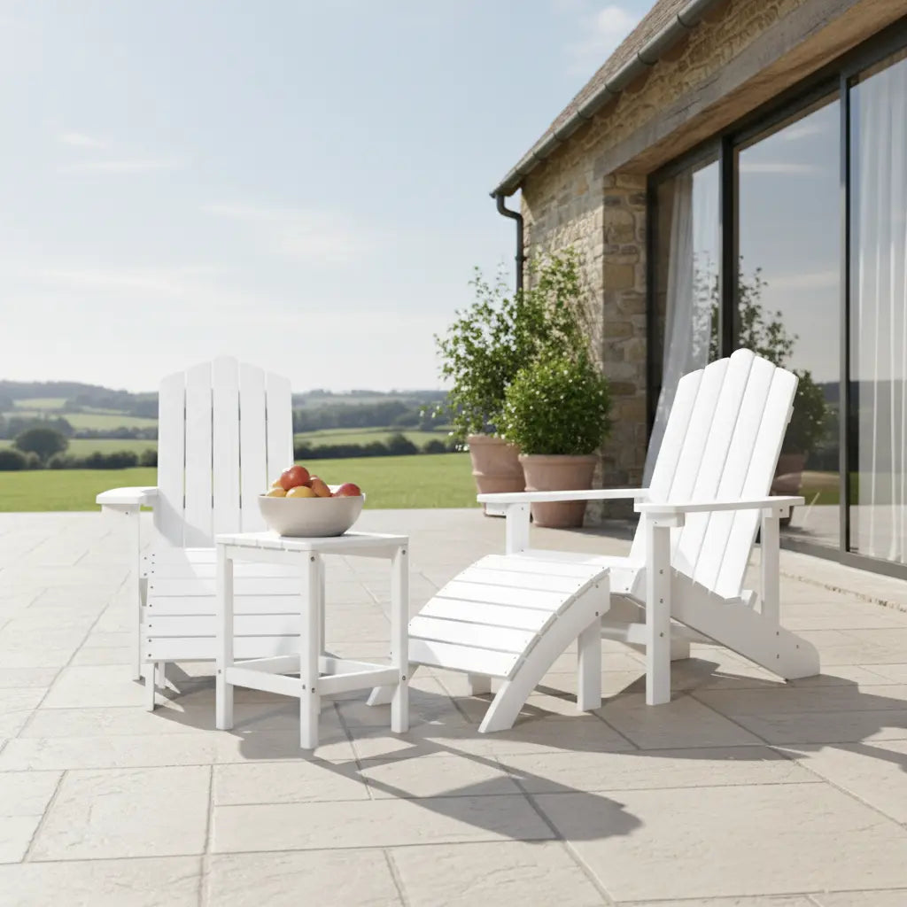 Ensemble de jardin : 2 fauteuils Adirondack + 2 repose-pieds + table basse en résine Blanc - Club Adirondack  photo 2