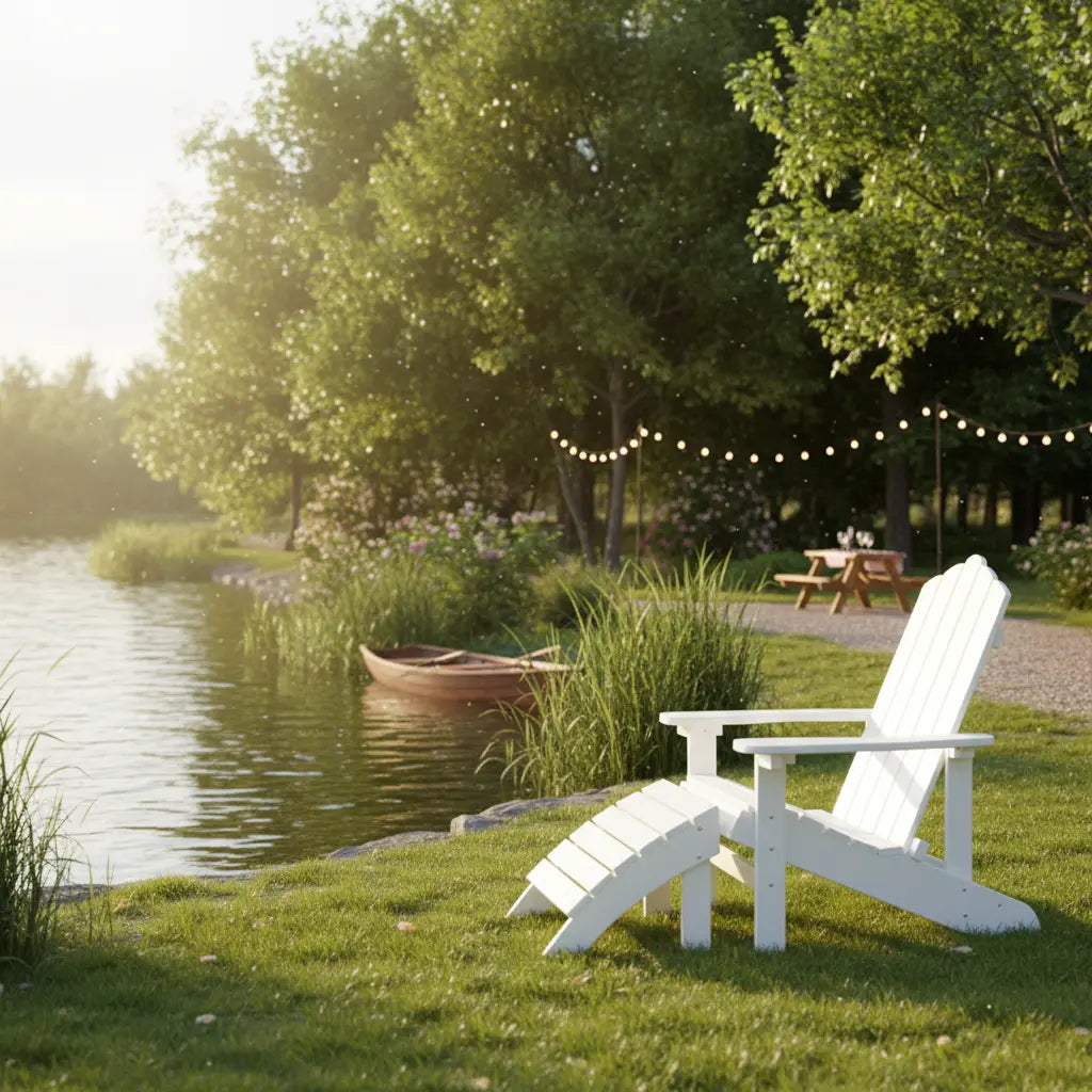 Ensemble de jardin : 2 fauteuils Adirondack + 2 repose-pieds en résine Blanc - Club Adirondack photo 2