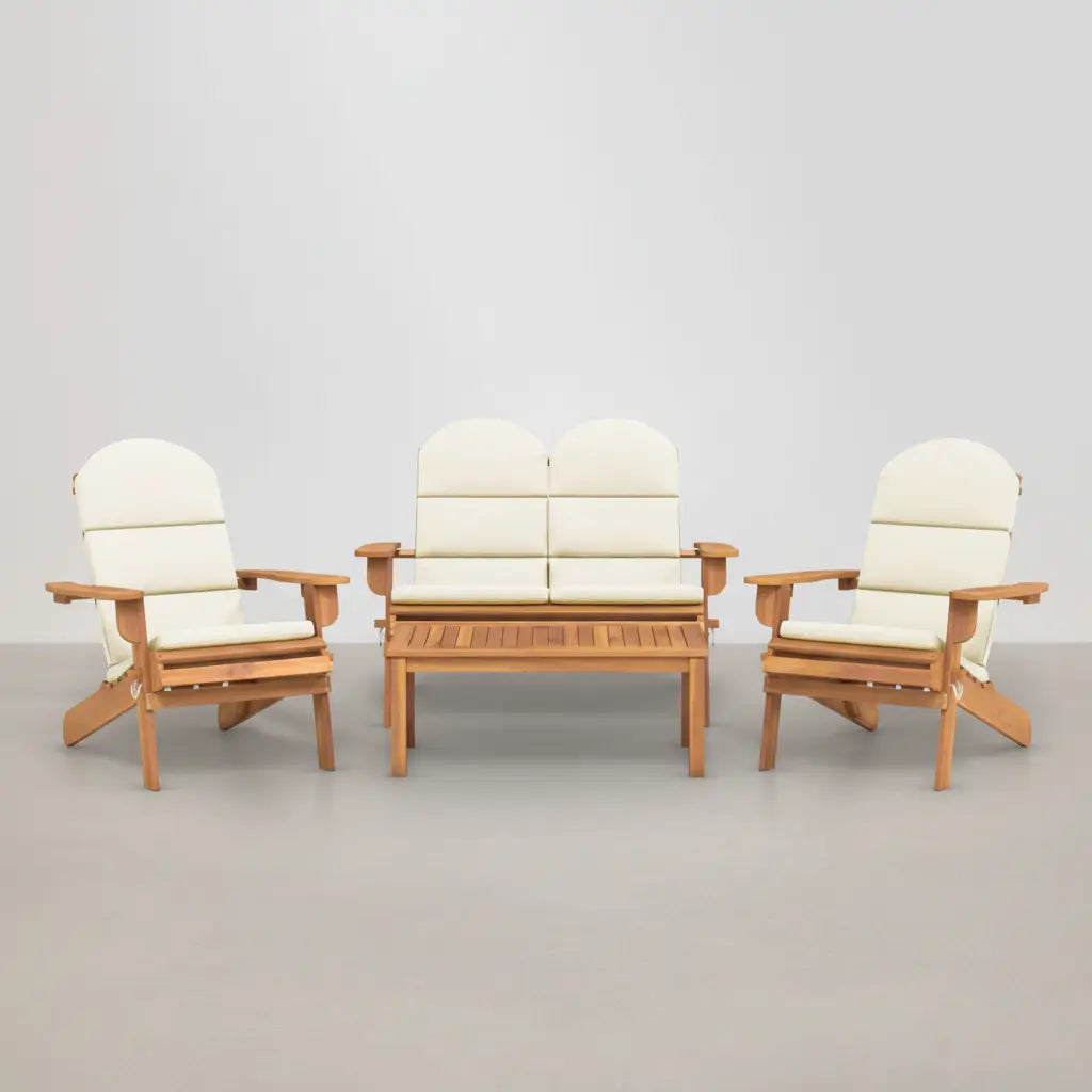 Ensemble de jardin : 4 chaises Adirondack pliables avec coussins et table basse en bois d'acacia - Club Adirondack photo 1