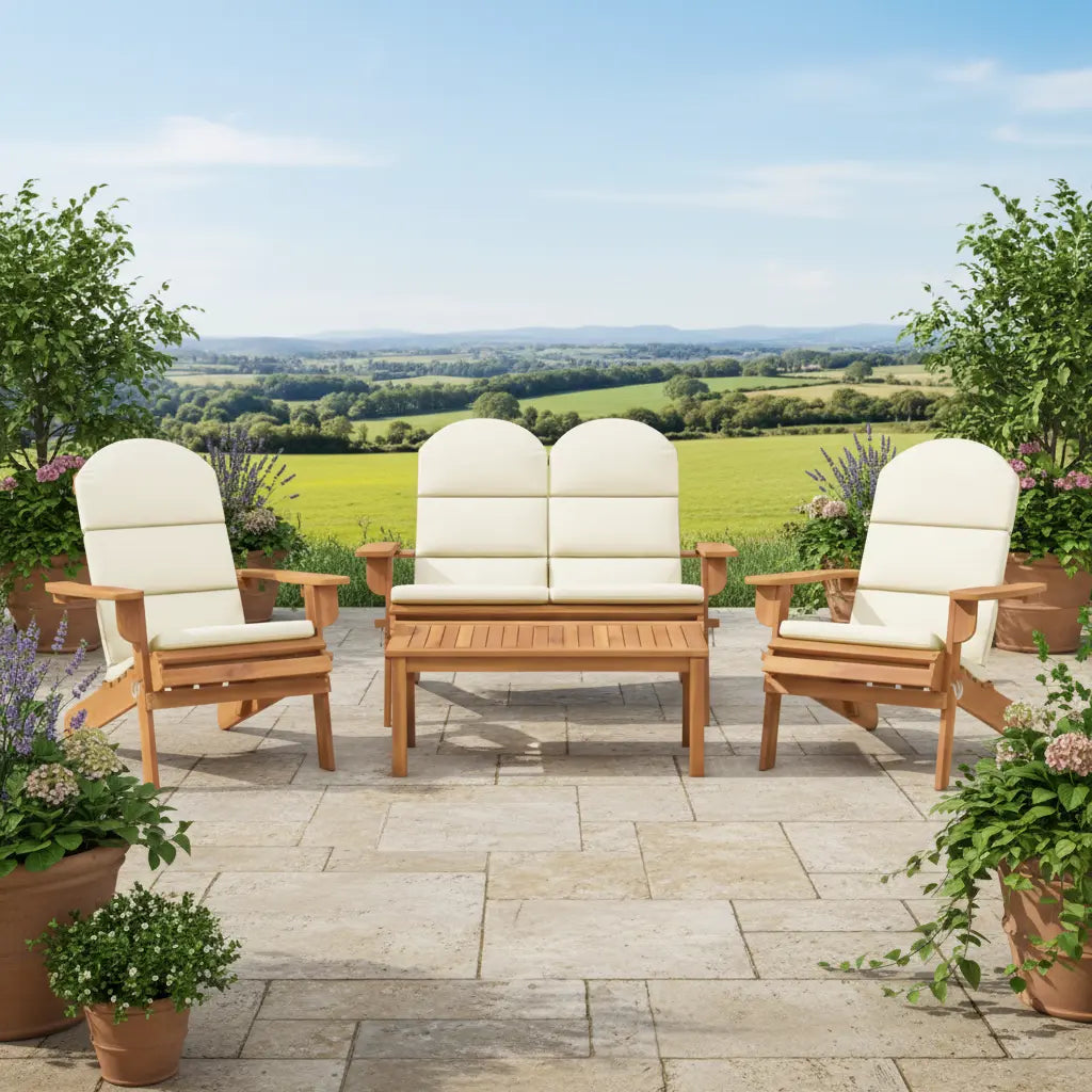 Ensemble de jardin : 4 chaises Adirondack pliables avec coussins et table basse en bois d'acacia - Club Adirondack photo 2