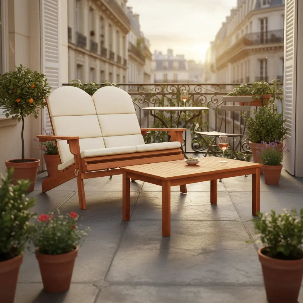 Ensemble de jardin : 4 chaises Adirondack pliables avec coussins et table basse en bois d'acacia - Club Adirondack photo 7