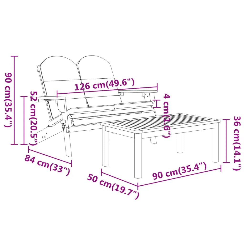 Ensemble de jardin : 4 chaises Adirondack pliables avec coussins et table basse en bois d'acacia - Club Adirondack photo 9