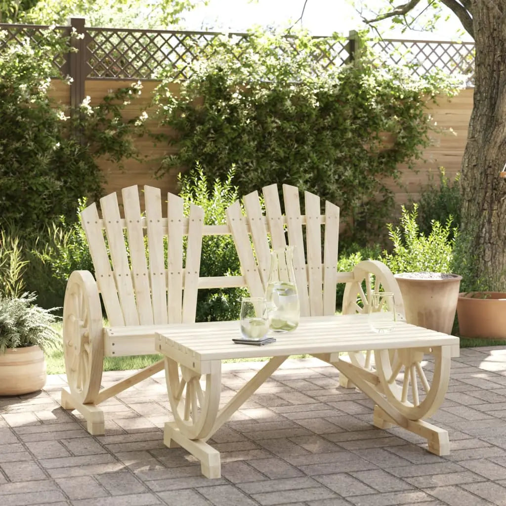 Ensemble de jardin : banc 2 places style Adirondack + table basse en bois de sapin beige - Photo 1
