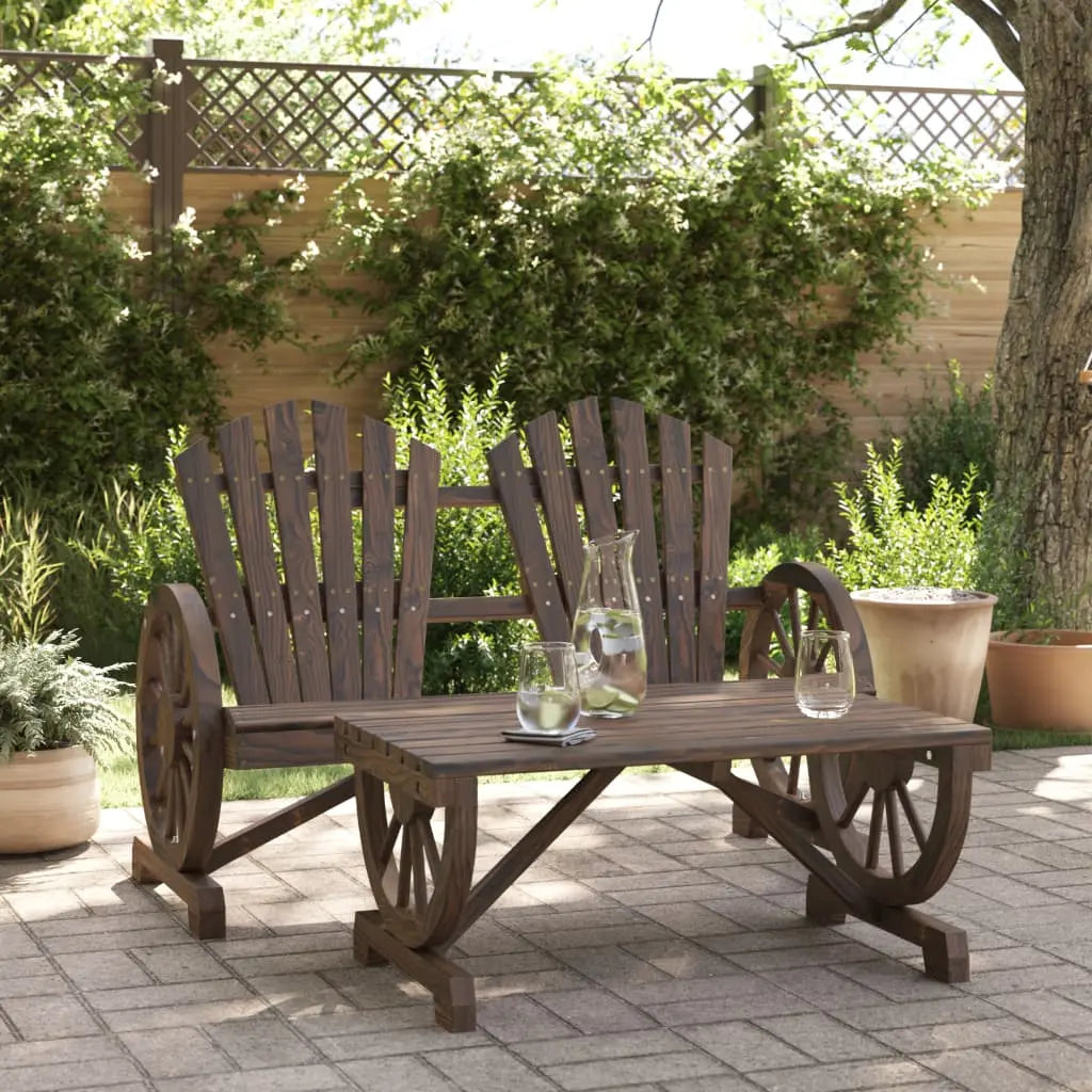 Ensemble de jardin : banc 2 places style Adirondack + table basse en bois de sapin marron - Photo 1