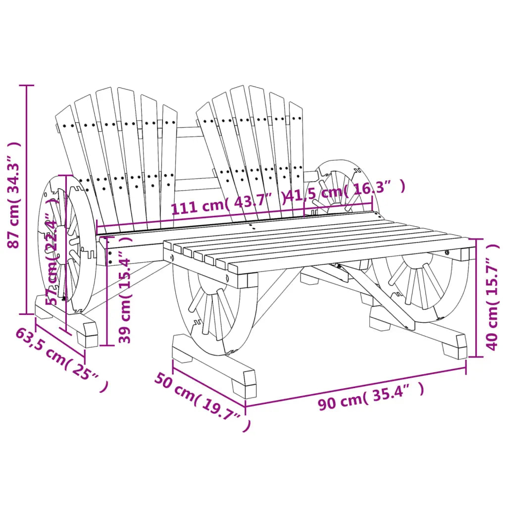 Ensemble de jardin : banc 2 places style Adirondack + table basse en bois de sapin marron - Photo 8