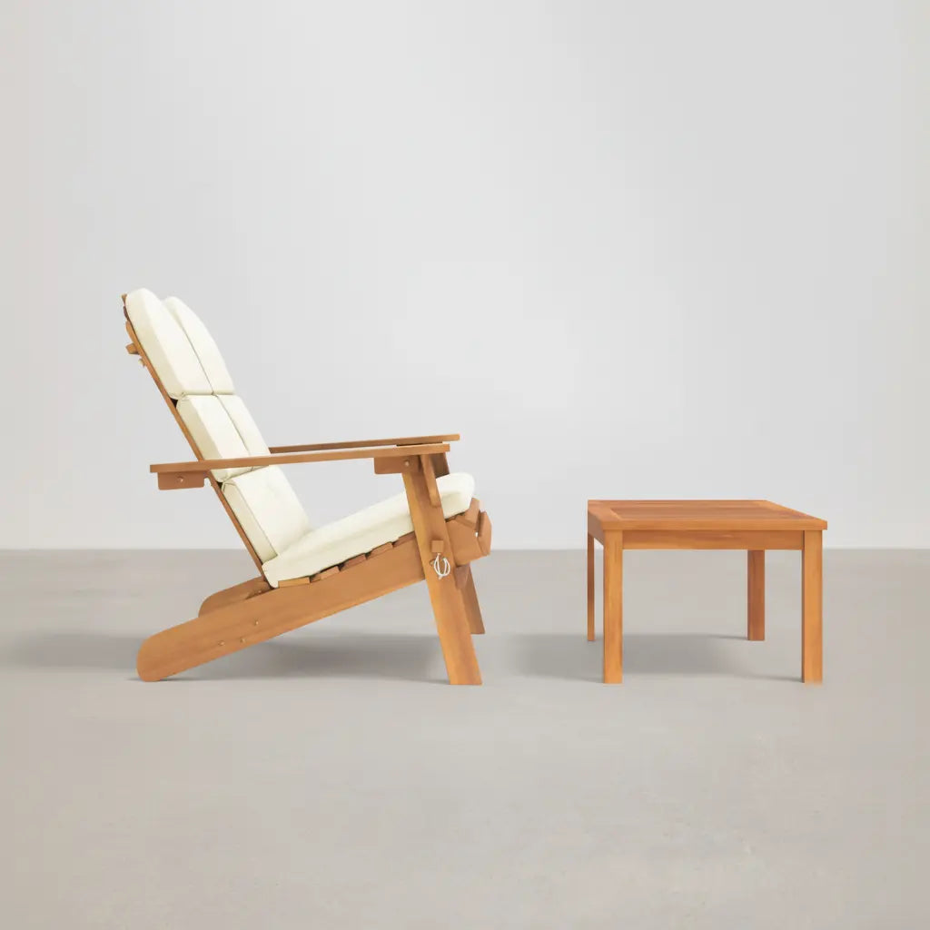 Ensemble de jardin : banc 2 places style Adirondack avec coussins blanc + table basse en bois d'acacia vidaXL