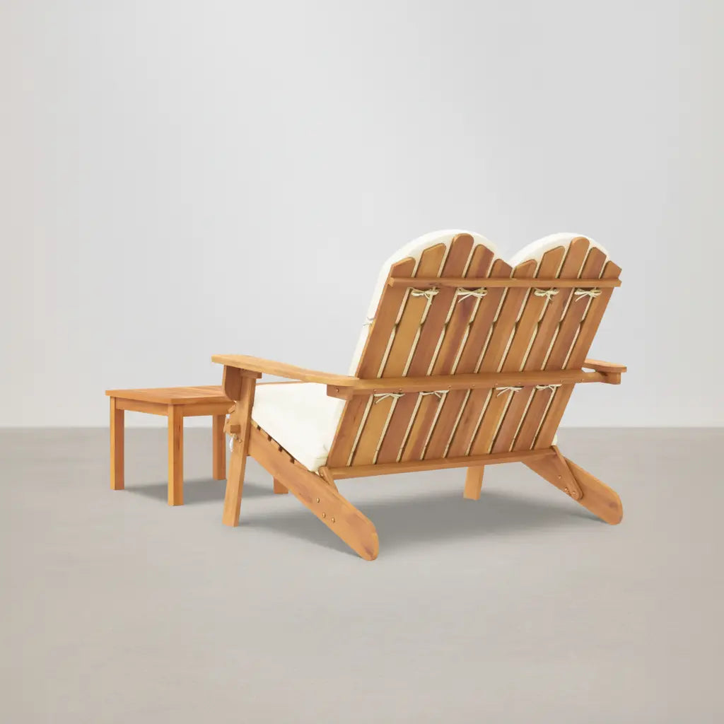 Ensemble de jardin : banc 2 places style Adirondack avec coussins blanc + table basse en bois d'acacia vidaXL