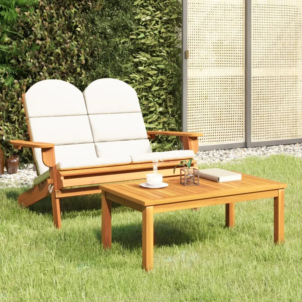Ensemble de jardin : banc 2 places style Adirondack avec coussins blanc + table basse en bois d'acacia - Photo 1