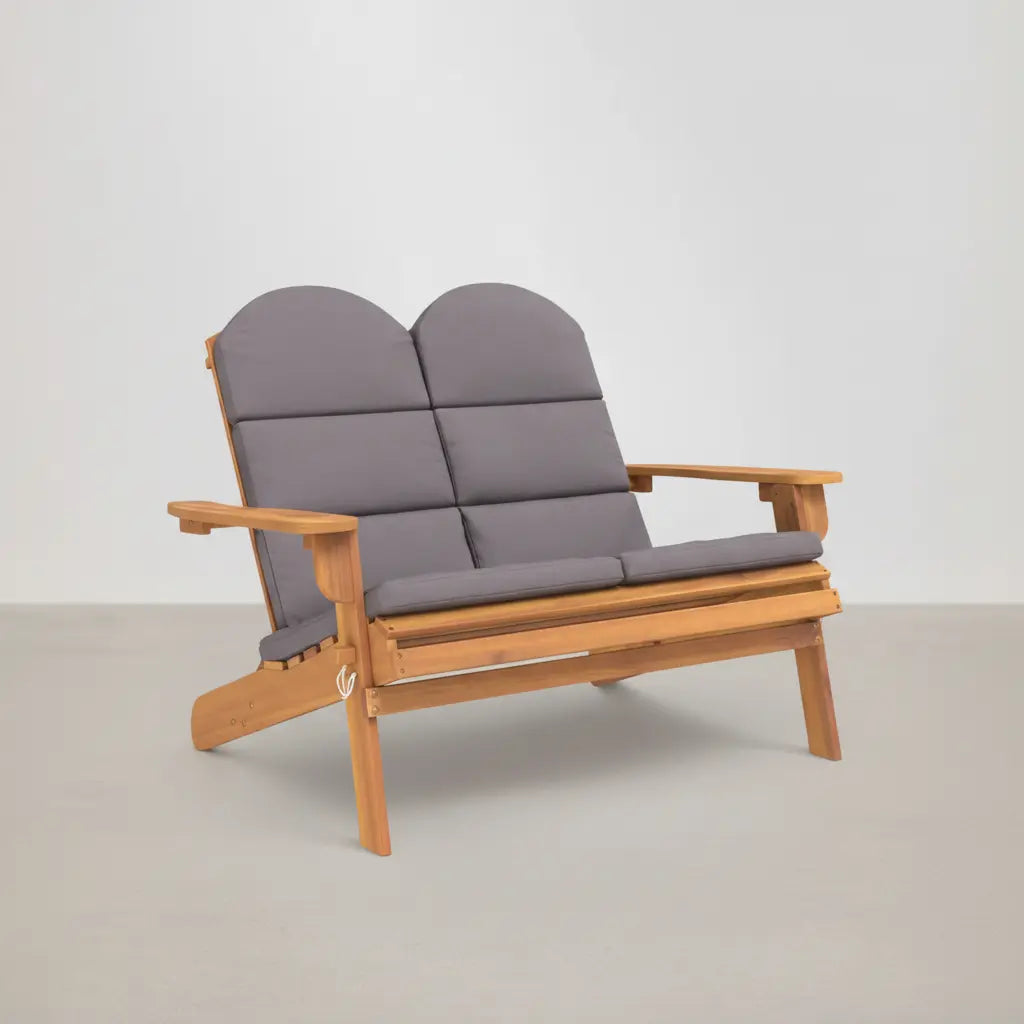 Ensemble de jardin : banc 2 places style Adirondack avec coussins gris + table basse en bois d'acacia - Club Adirondack photo 1