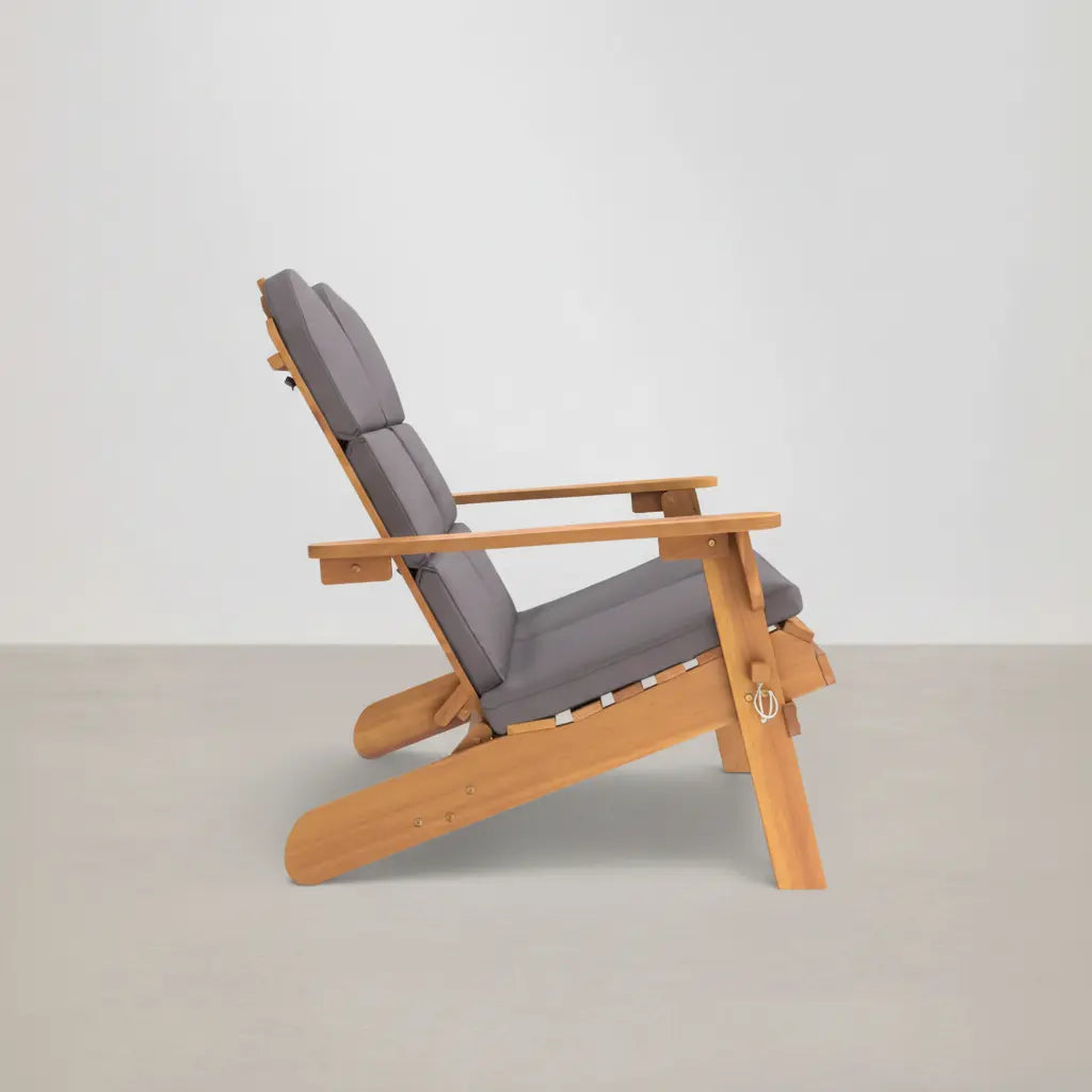 Ensemble de jardin : banc 2 places style Adirondack avec coussins gris + table basse en bois d'acacia - Club Adirondack photo 2