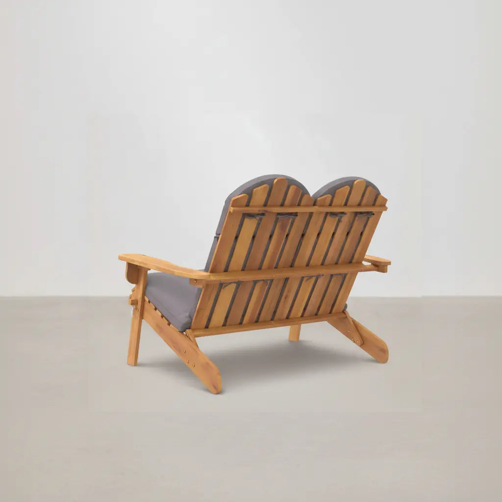 Ensemble de jardin : banc 2 places style Adirondack avec coussins gris + table basse en bois d'acacia - Club Adirondack photo 3