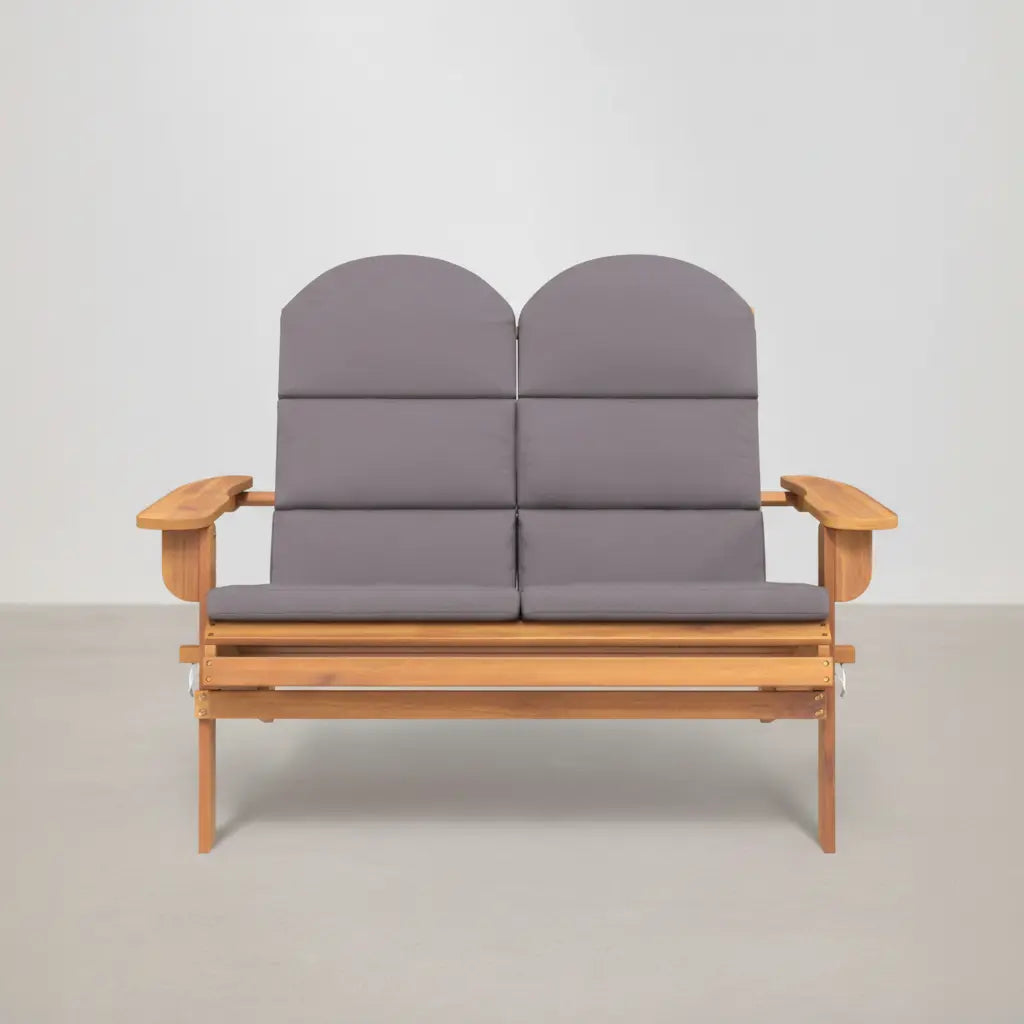 Ensemble de jardin : banc 2 places style Adirondack avec coussins gris + table basse en bois d'acacia - Club Adirondack photo 4