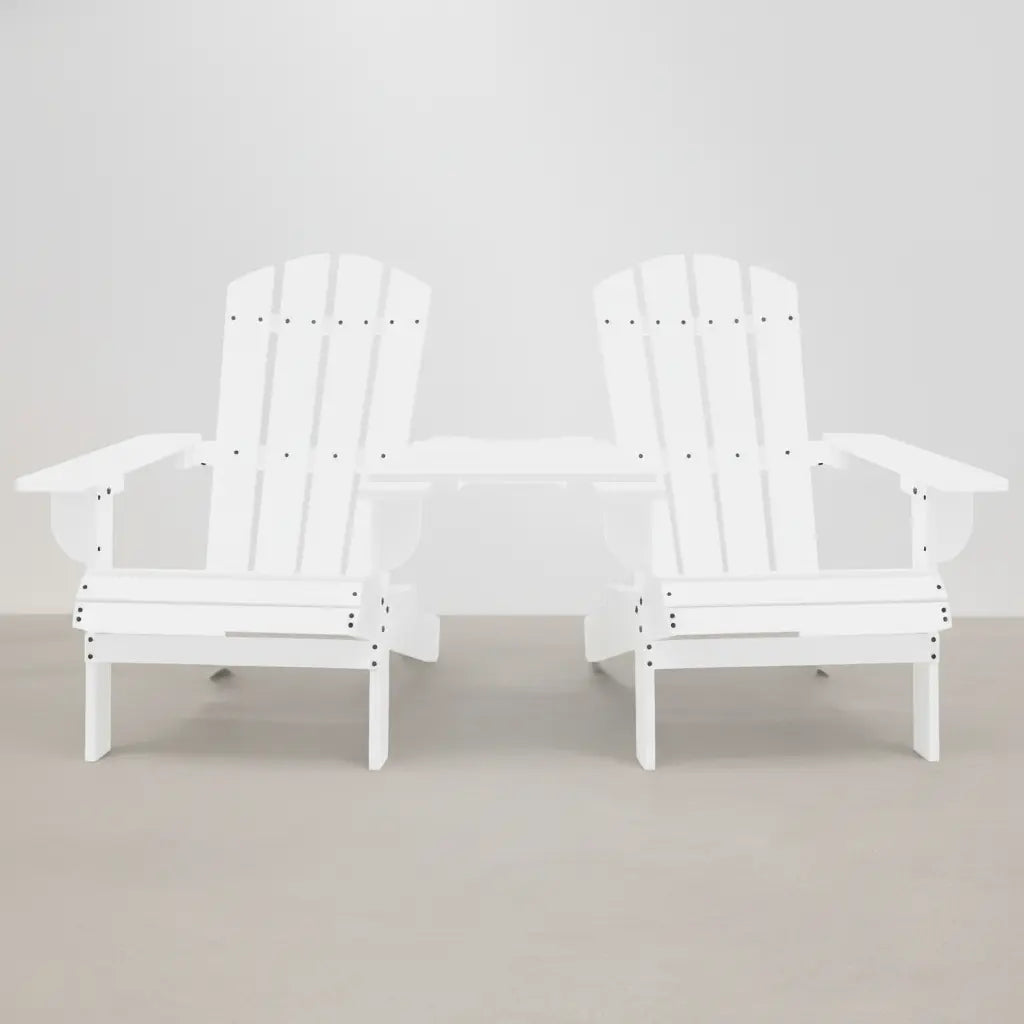 Pack 2 adirondacks en bois de sapin + tablette Blanc vidaXL