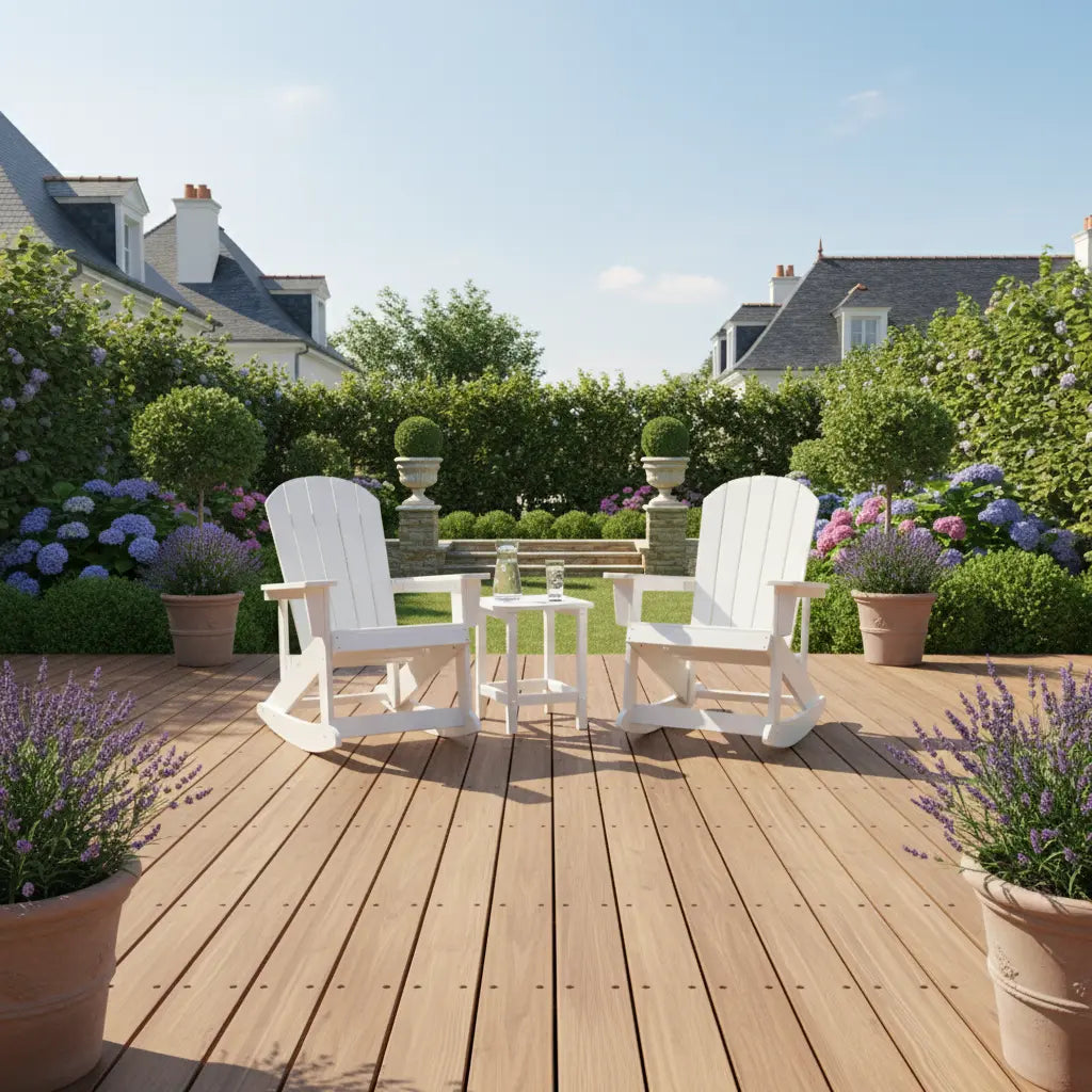 Pack 2 chaises à bascule Adirondack + table basse en résine Blanc - Club Adirondack photo 2