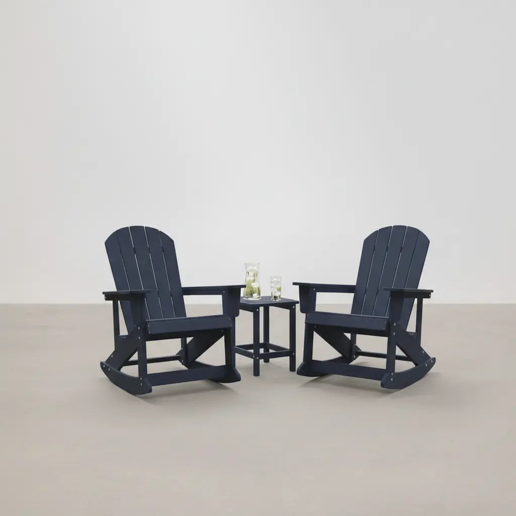 Pack 2 chaises à bascule Adirondack + table basse en résine Bleu marine - Club Adirondack photo 1