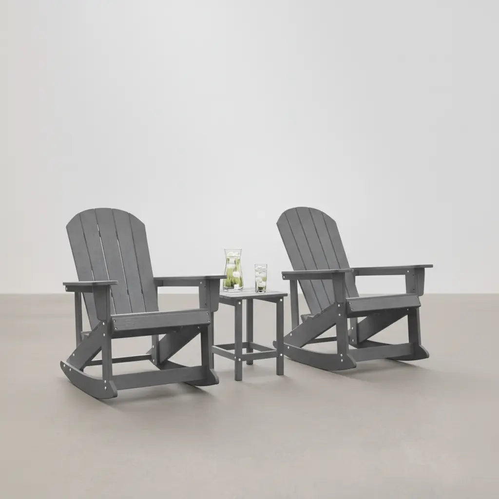Pack 2 chaises à bascule Adirondack + table basse en résine Gris clair - Club Adirondack photo 1