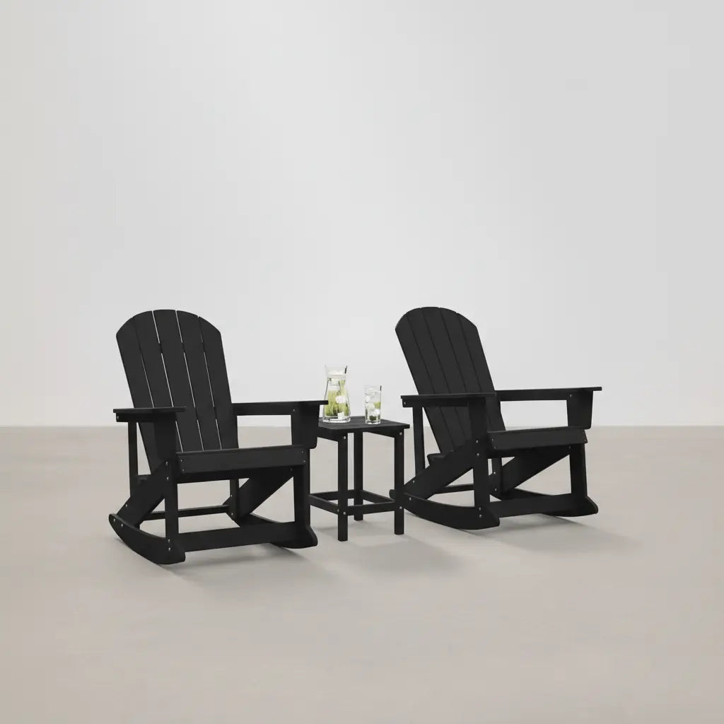 Pack 2 chaises à bascule Adirondack + table basse en résine Noir - Club Adirondack photo 1
