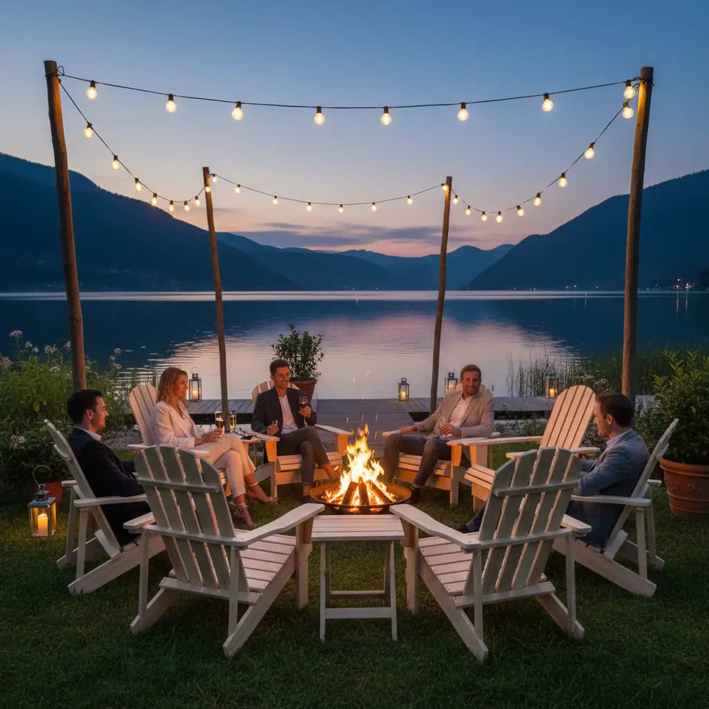 Pack 2 fauteuils adirondack en bois de sapin + tablette Beige | Club Adirondack photo 2