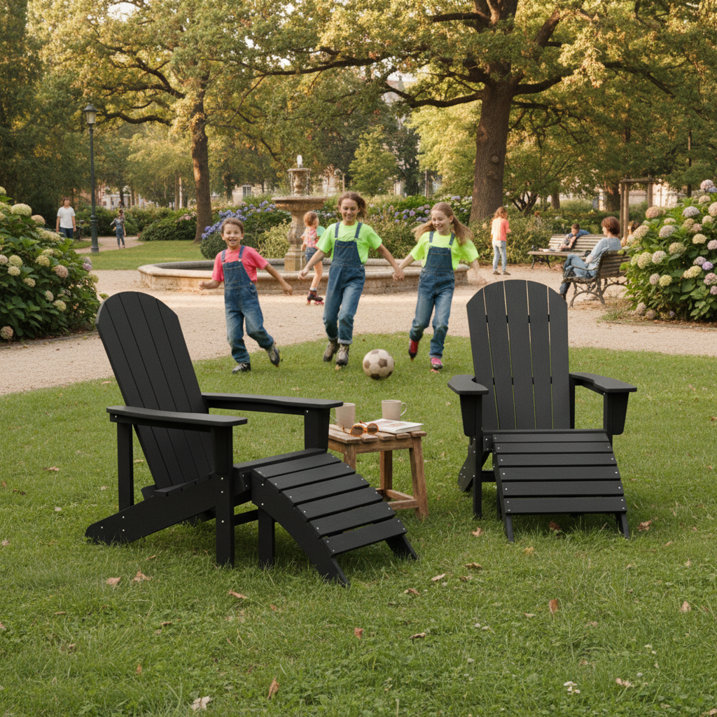 Chaise de jardin Adirondack + repose-pieds en Résine noir - Club Adirondack photo 2