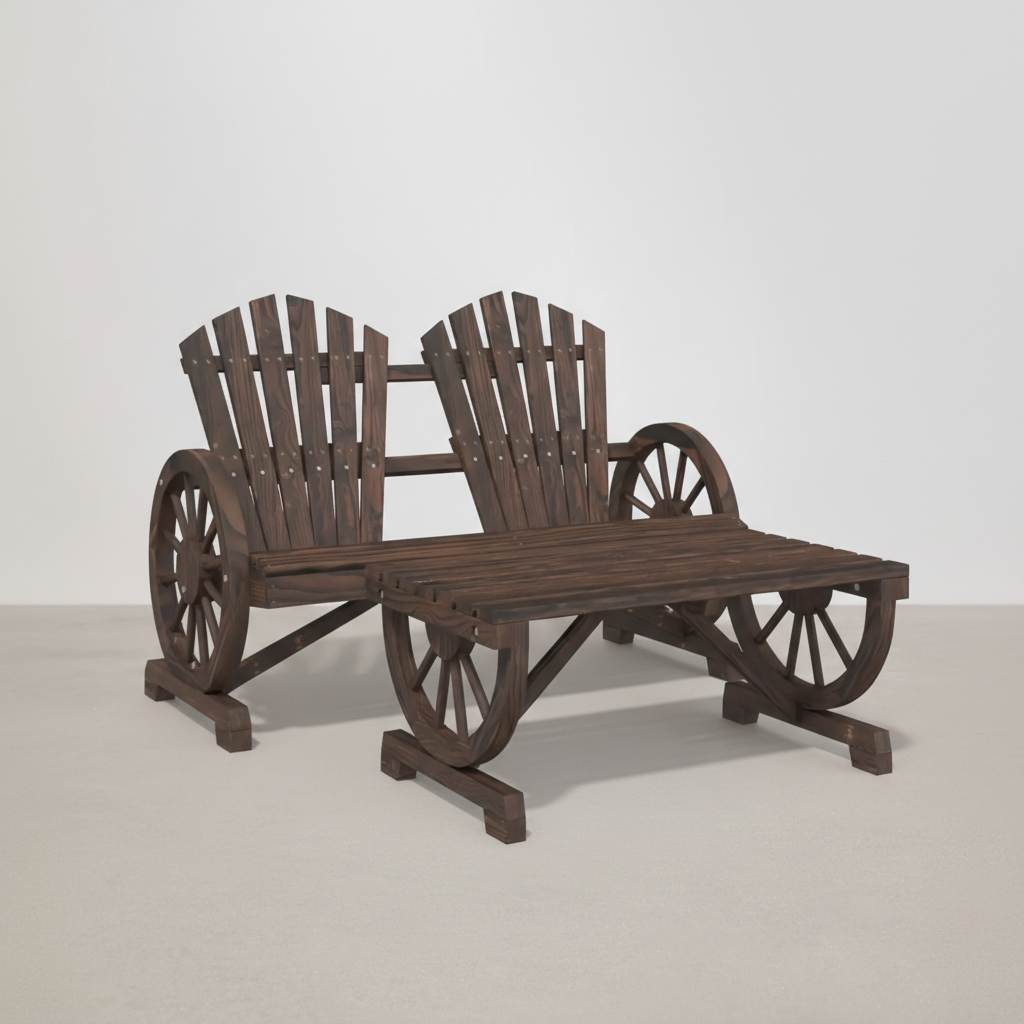 Ensemble de jardin : banc 2 places style Adirondack + table basse en bois de sapin marron - Club Adirondack photo 1