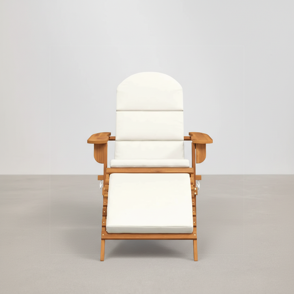 Chaise de jardin pliable Adirondack + repose-pieds + coussins beige en bois d'acacia - Club Adirondack photo 1