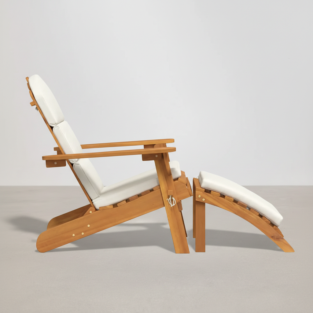 Chaise de jardin pliable Adirondack + repose-pieds + coussins beige en bois d'acacia - Club Adirondack photo 2