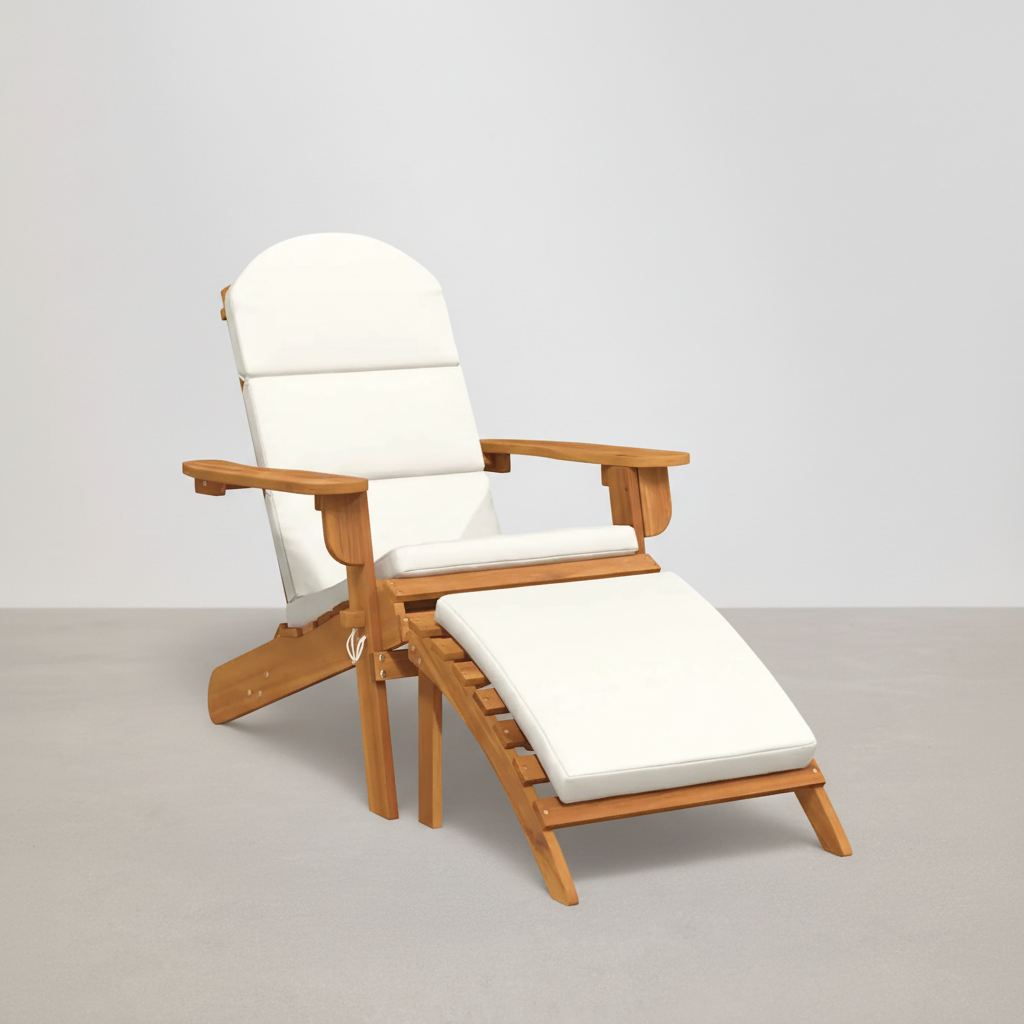 Chaise de jardin pliable Adirondack + repose-pieds + coussins beige en bois d'acacia - Club Adirondack photo 4