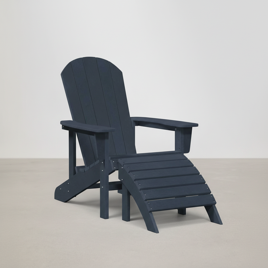 Chaise de jardin Adirondack + repose-pieds en Résine bleu marine - Club Adirondack photo 1