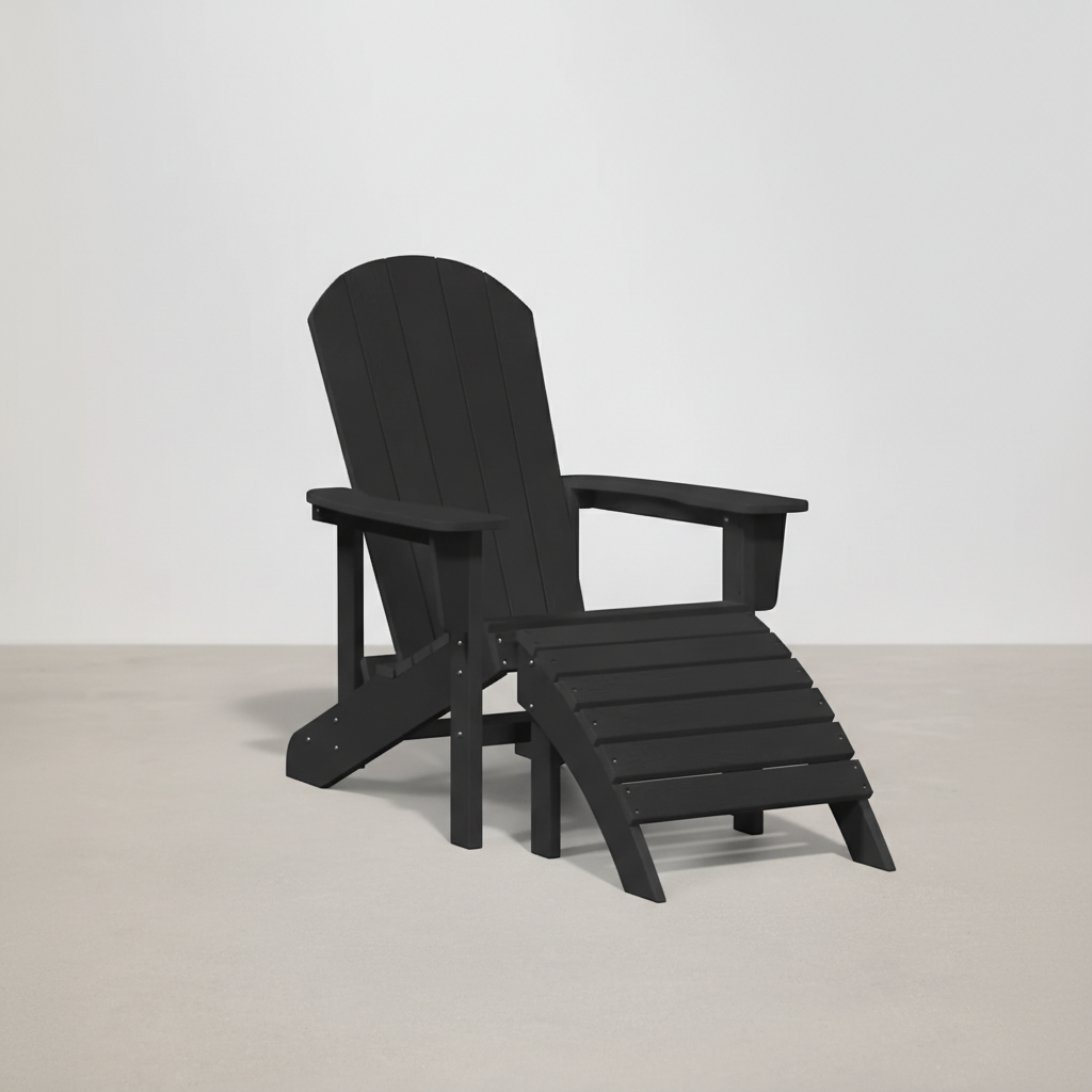 Chaise de jardin Adirondack + repose-pieds en Résine noir - Club Adirondack photo 1