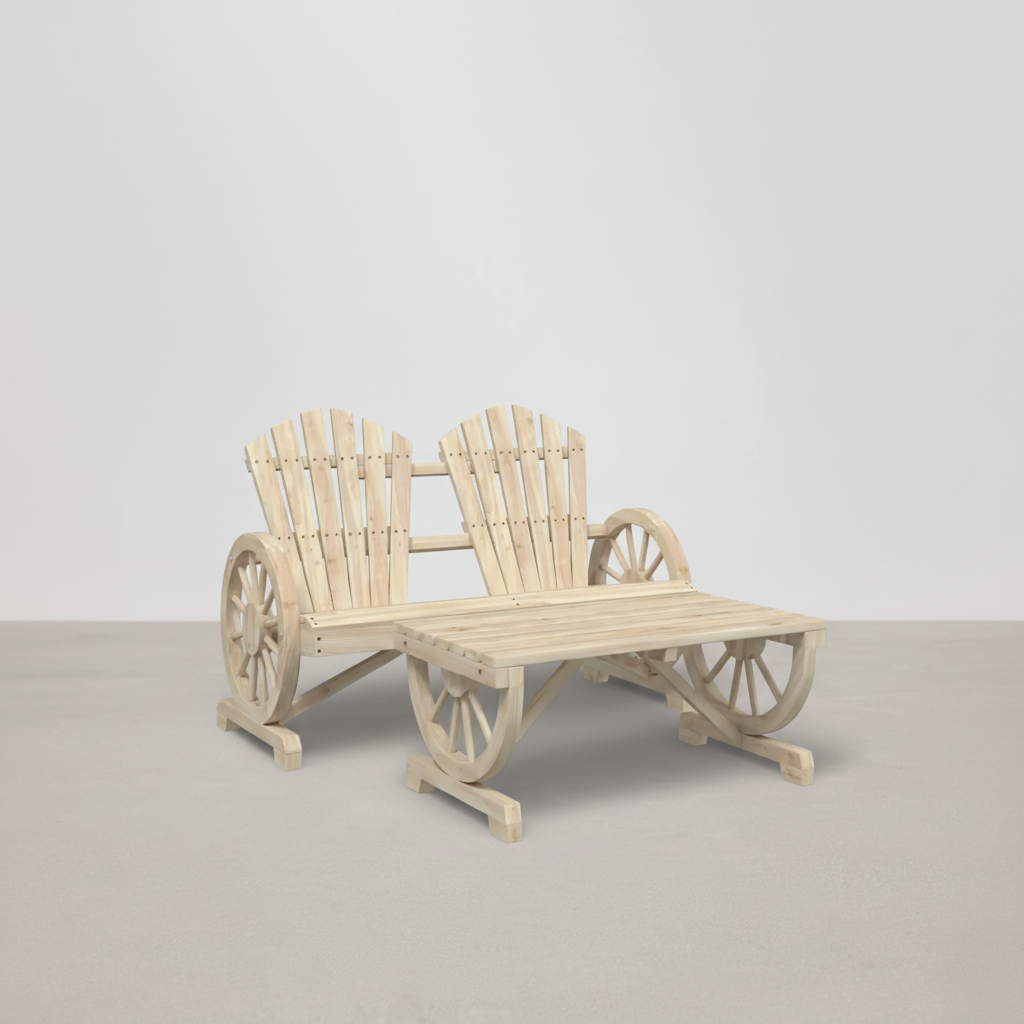 Ensemble de jardin : banc 2 places style Adirondack + table basse en bois de sapin beige - Club Adirondack photo 1