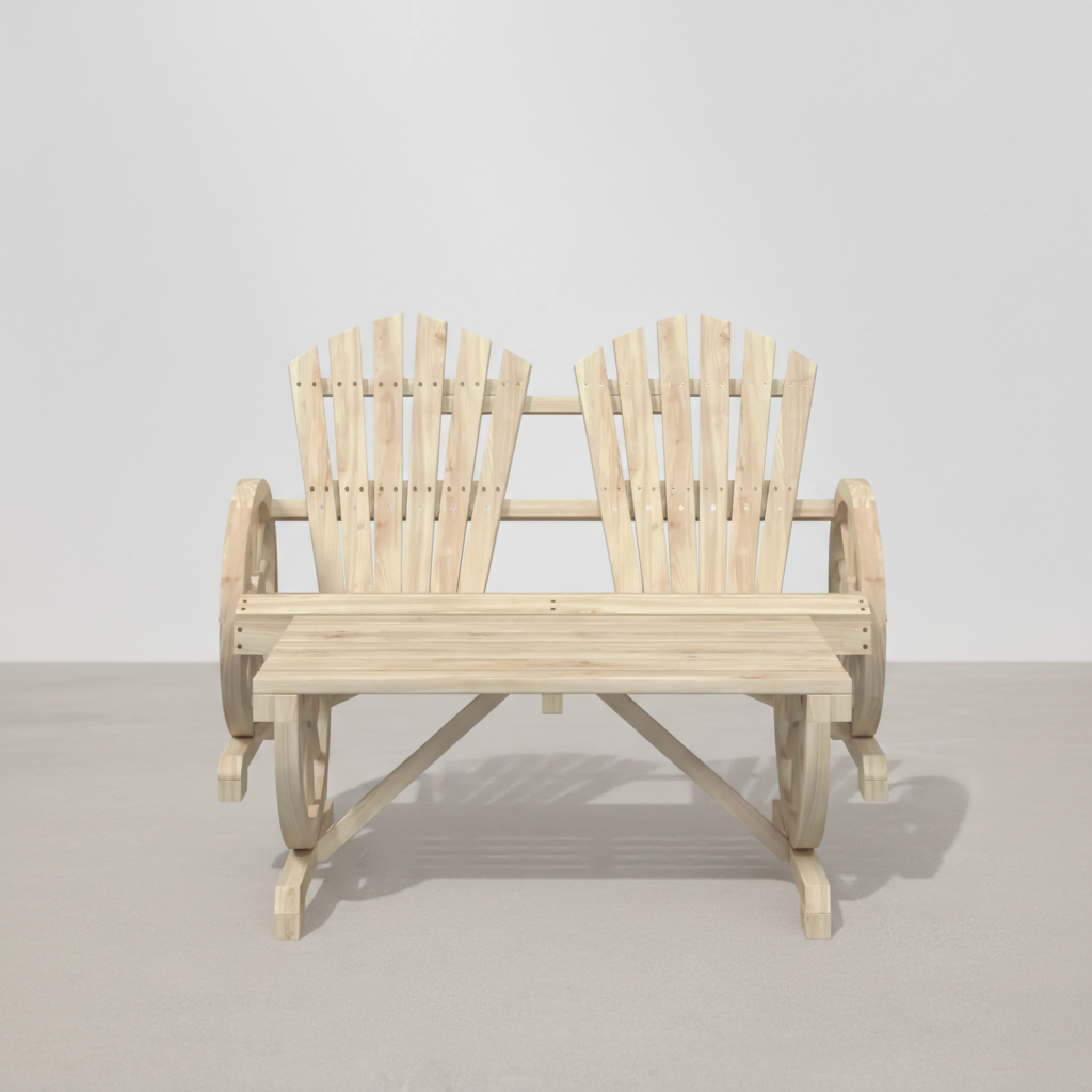 Ensemble de jardin : banc 2 places style Adirondack + table basse en bois de sapin beige - Club Adirondack photo 3