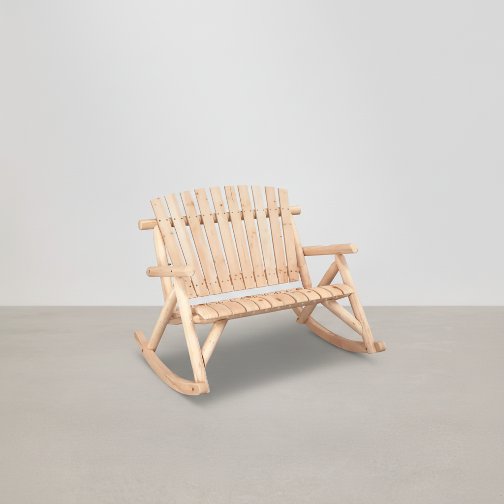 Banc de jardin à bascule 2 places style Adirondack en bois d'épicéa beige - Club Adirondack photo 2